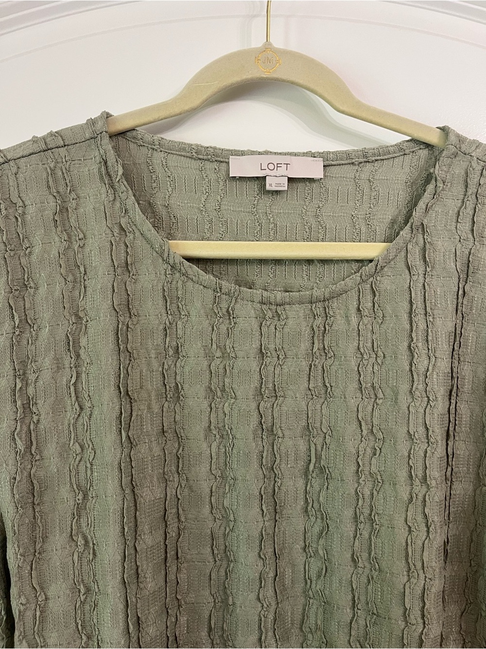 LOFT Textured Long Sleeve Crew Neck Tee Green Crew Neck Slim Fit Lightweight L - Picture 4 of 6